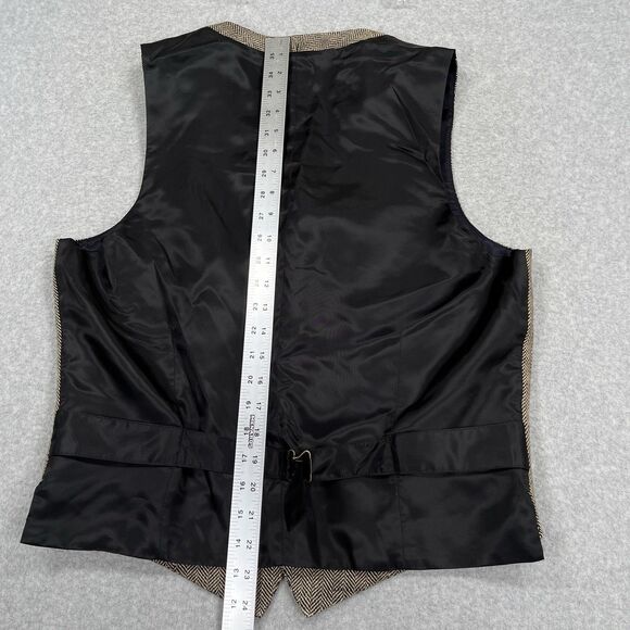 J Crew Ludlow Suit Vest Waistcoat Sz M Brown Herringbone Italian Linen 6 Button - Picture 4 of 12